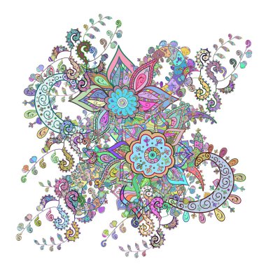 Sevimli çiçek deseni. Düz Çiçek Elementleri Tasarımı. Beyaz, mavi ve nötr renklerde çiçekler. Renkli Bahar Teması çizim şablonu.