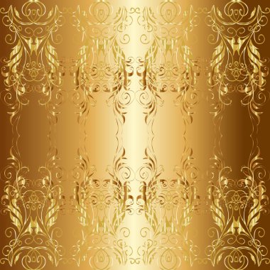 Kusursuz desenli altın elementler. Vektör çizimi. Kart, duvar kağıdı, ambalaj ve tekstil için klasik tasarım. Sarı, kahverengi ve bej renklerin kraliyet retro 'su. Klasik çiçek dokusu. Altın şablon.