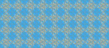 Kusursuz. Raster illüstrasyonu. Eski model sanat tasarımı. Ambalajlar, duvar kağıtları, kumaş tasarımı ve kağıt için hoş bir arkaplan. Tarafsız, mavi ve bej renklerde Art Deco Deseni.