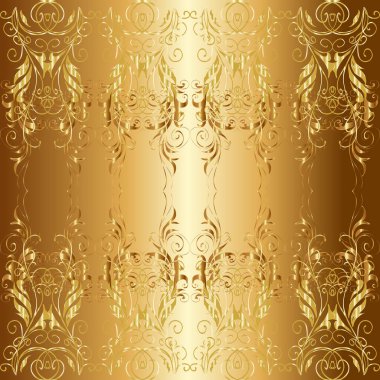 Bej, sarı ve kahverengi renklerde altın bir element. Barok tarzında altın çiçekli süs. Damask arkaplanı. Altın çiçekli, pürüzsüz desen.