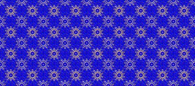 Raster altın desen. Raster illüstrasyonu. Altın elementli kahverengi ve mavi renkler. Kusursuz altın desenli bukleler. Doğu tarzı arabesk.