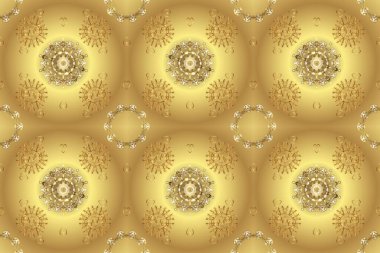 Sarı, nötr ve bej renklerinde, altın elementli, pürüzsüz desenler. Şam tasarım için kusursuz desen.