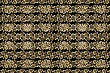 Klasik raster şablonu. Kahverengi, bej, siyah ve altın desenli. Tekrarlayan ögelerle kusursuz soyut arkaplan.