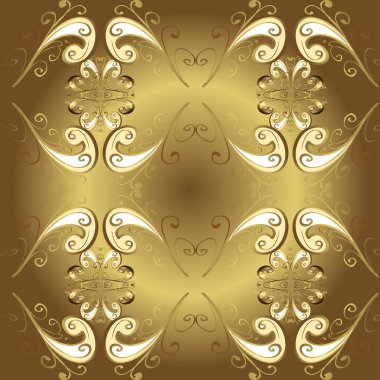 Doğu tarzında klasik tasarım öğesi. Çiçek süsü ile kusursuz desen. Süslü dantel iz sürücü. Duvar kâğıdı için altın süslü bir illüstrasyon. Beig, kahverengi, sarı renk geleneksel Arapça dekor