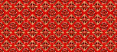 Barok tarzında duvar kağıdı tasarımı için kusursuz damaske deseni arkaplanı. Altın elementlerle siyah, kırmızı ve kahverengi renklerde altın desen. Süslü raster dekorasyonu.
