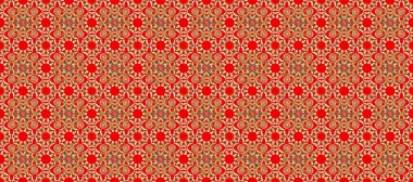 Kahverengi ve kırmızı renklerde altın sarısı desenler. Tekrarlayan elementlerle soyut arkaplan oluşturun. Kusursuz damaske klasik altın desen. Raster illüstrasyonu.