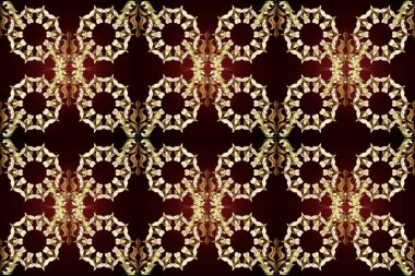 Siyah ve kahverengi renklerde altın elementlerle kusursuz desen. Raster illüstrasyonu. Kusursuz klasik raster altın desenli. Geleneksel oryantasyon süsü. Klasik vintage arkaplan.