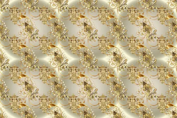 stock image Seamless vintage pattern on beige, neutral and gray colors with golden elements. Christmas, snowflake, new year 2019.