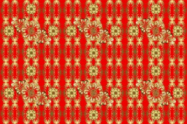 Raster illüstrasyonu. Altın elementli kırmızı, sarı ve nötr renklerde klasik, pürüzsüz desen.