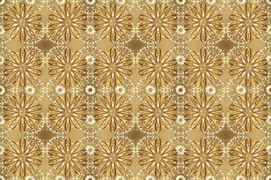 Damask altın soyut çiçek deseni bej, kahverengi ve nötr renklerde. Raster illüstrasyonu. Süsleme.