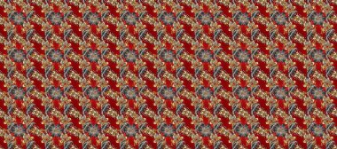 Kırmızı, kahverengi ve gri renklerde altın desenli altın elementler. Raster geleneksel oryantasyon süsü. Kusursuz klasik altın desen.