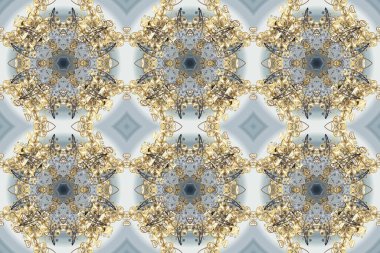 Gri, bej ve altın elementli nötr renklerde kusursuz klasik desen. Noel, kar tanesi, yeni yıl 2019.