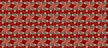 Klasik oryantal desen kırmızı, kahverengi ve bej renkler üzerinde. Damask pürüzsüz süsü. Geleneksel raster ve altın desen.