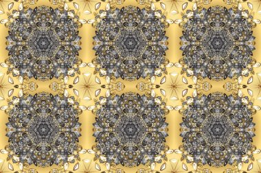 Geleneksel oryantasyon süsü. Kusursuz klasik raster grisi, bej, kahverengi ve altın desenli. Klasik vintage arkaplan.