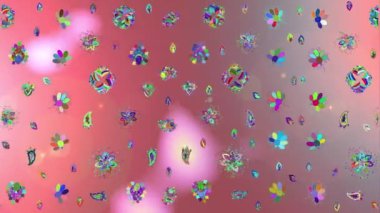 Renkli unsurlarla hareketli arka plan görüntüleri. Çiçekler. Eski model. Bayrak tarzı. Video kaydı. Şablon. Döngü. Kusursuz..