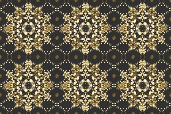 Raster. Altın kıvrımlı kumaş. Doğu tarzı arabesk. Hassas altın deseni açın. Kahverengi, beyaz ve gri renklerde altın elementlerle desen. Parlak dantel, stilize çiçekler, şal desenli.