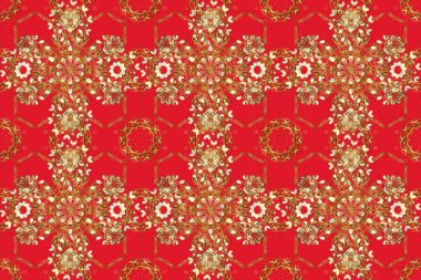 Turuncu, kırmızı ve kahverengi renklerde grafiksel, pürüzsüz desen. Kusursuz raster arka plan. Duvar kâğıdı barok, İspanyol kumaşı. Kusursuz çiçek deseni.
