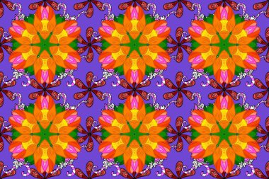 Düz Çiçek Elementleri Tasarımı. Raster Şirin kumaş deseni. Kusursuz bir mahsul. Renkli Bahar Teması Kusursuz Arkaplan.