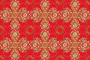 Turuncu, kırmızı ve kahverengi renklerde grafiksel, pürüzsüz desen. Kusursuz raster arka plan. Duvar kâğıdı barok, İspanyol kumaşı. Kusursuz çiçek deseni.