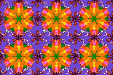 Düz Çiçek Elementleri Tasarımı. Raster Şirin kumaş deseni. Kusursuz bir mahsul. Renkli Bahar Teması Kusursuz Arkaplan.