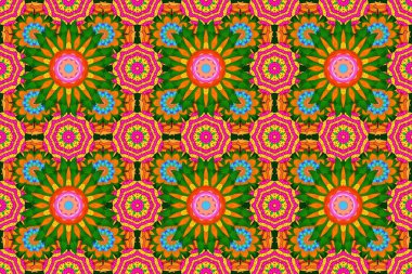 Nazik, narin çiçek arkaplanı. Yeşil, turuncu ve sarı renkli çiçekler. Raster çiçek desenli ve çiçekli..