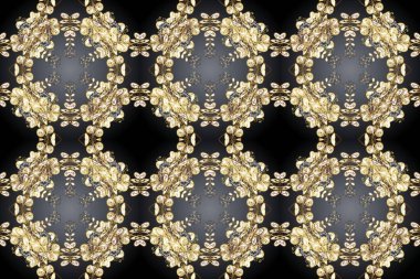 Lüks, kraliyet ve Viktorya dönemi konsepti. Gri, bej ve kahverengi renklerde altın desenli altın elementler. Süslü dekorasyon. Raster klasik barok çiçeksiz altın desenli..