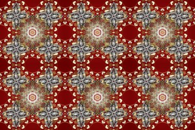 Çiçek desenli altın metal. Raster altın çiçek süsü brokar kumaş ve cam desenli. Kırmızı, kahverengi ve bej rengi, altın elementlerle. Kusursuz altın desen.