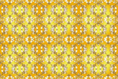 Raster illüstrasyonu. Kahverengi, bej ve sarı renklerde altın elementlerle klasik, pürüzsüz desen.