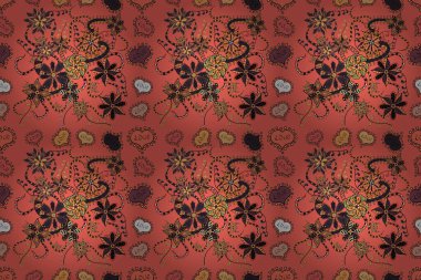 Kabile sanatı boho baskısı, klasik çiçek arkaplanı. Arkaplan dokusu, duvar kağıdı, çiçek teması turuncu, pembe ve siyah renkler. Soyut etnik raster pürüzsüz desen.