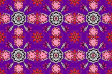 Renkli Yaz Temalı Kusursuz Arkaplan. Güzel kumaş desenli, kusursuz çiçek deseni. Düz Çiçek Elementleri Tasarımı.