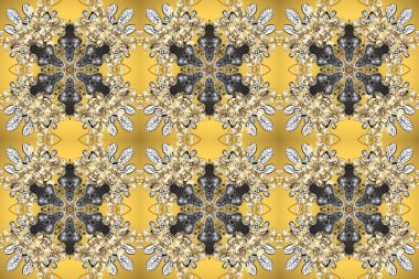 Çiçek süsü kumaş deseni, cam, çiçek desenli metal sarı, bej ve gri renklerde altın elementler. Klasik raster altın pürüzsüz desen.