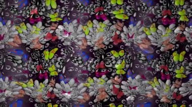Renkli unsurlarla hareketli arka plan görüntüleri. Çiçekler. Eski model. Bayrak tarzı. Video kaydı. Şablon. Döngü. Kusursuz..