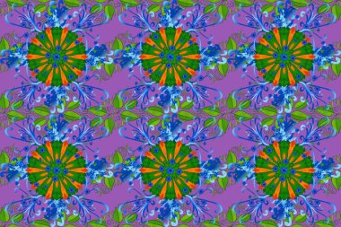 Menekşe, mavi ve yeşil çiçekli kusursuz desen suluboya çiçek deseni, güzel çiçek, duvar kağıdı, kart ya da kumaş için fayanslı. Raster - stok.