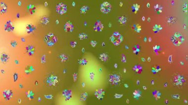 Renkli unsurlarla hareketli arka plan görüntüleri. Çiçekler. Eski model. Bayrak tarzı. Video kaydı. Şablon. Döngü. Kusursuz..