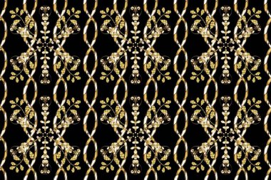 Raster altın pürüzsüz desen. Düz elle çizilmiş klasik koleksiyon. Arkaplan, kumaş, altın duvar kağıdı. Altın desenli siyah, kahverengi ve bej rengi altın elementlerle.
