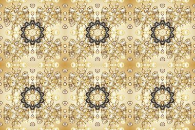 Raster illüstrasyonu. Altın elementlerle bej, nötr ve kahverengi renklerde klasik, pürüzsüz desen.