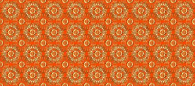 Turuncu ve kahverengi renkli ve altın elementli klasik, dikişsiz desen. Raster illüstrasyonu.