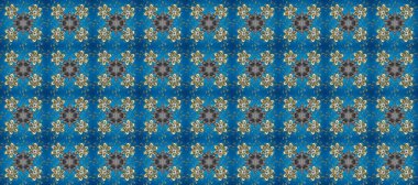 Parlak dantel, stilize çiçekler, şal desenli. Raster. Kusursuz altın desenli bukleler. Doğu tarzı arabesk. Hassas altın deseni açın. Mavi üzerinde pürüzsüz desen, altın elementli gri renk