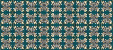 Kına dövmeli süs çiçekleri, altın çıkartmalar, mehndi ve yoga tasarımı, kartlar ve parmak izleri. Raster Golden Mehndi kusursuz desen. Mavi, gri ve bej renkli desen.