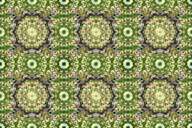 Damask arkaplanı tekerrür ediyor. Barok tarzında altın çiçek süsü. Yeşil, bej ve nötr renklerde altın element. Antika altın tekrarlanabilir duvar kağıdı.