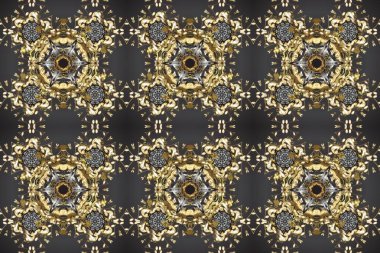 Gri, kahverengi ve bej renklerde kraliyet retro 'su. Kart, duvar kağıdı, ambalaj ve tekstil için klasik tasarım. Klasik çiçek dokusu. Altın şablon. Raster illüstrasyonu. Kusursuz desenli altın elementler.