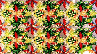 Renkli Bahar Teması eskiz kalıbı. Düz Çiçek Elementleri Tasarımı. Raster..