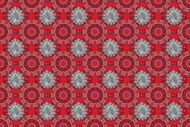 Kahverengi, kırmızı ve gri renklerde renkli mandala. Raster illüstrasyonu. Zengin etnik çizgili dikişsiz geometrik tasarım. Mandala tarzı.