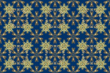 Soyut duvar kâğıdı, ambalaj dekorasyonu. Kış sembolü, Mutlu Noeller, Mutlu yıllar 2019. Mavi ve kahverengi renklerde Raster altın deseni. Altın kar taneleri basit, pürüzsüz desen.