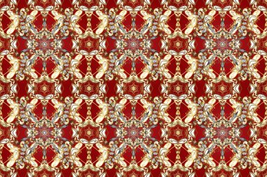 Davetiyeler, kartlar, web sayfası için Raster illüstrasyon. Çizgi sanatı tasarım şablonu için kusursuz sınır. Doğu tarzı element. Altın element kırmızı, kahverengi ve bej renklerde. Altın çizgili çiçek dekoru.