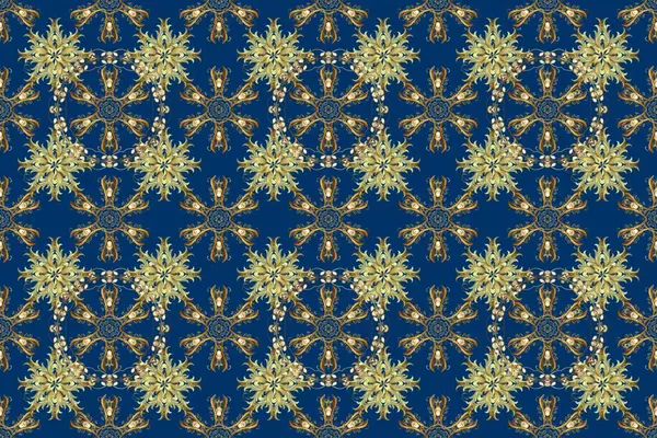 Soyut duvar kâğıdı, ambalaj dekorasyonu. Kış sembolü, Mutlu Noeller, Mutlu yıllar 2019. Mavi ve kahverengi renklerde Raster altın deseni. Altın kar taneleri basit, pürüzsüz desen.