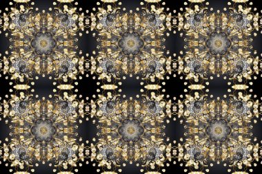 Soyut duvar kâğıdı, ambalaj dekorasyonu. Raster altın desenli gri, bej ve kahverengi renkler. Altın kar taneleri basit, pürüzsüz desen. Kışın sembolü, Mutlu Noel tatili, Mutlu yıllar 2019