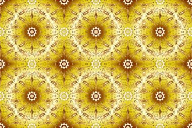 Damask pürüzsüz süsü. Klasik oryantal desen sarı, bej ve kahverengi renklerden önce gelir. Geleneksel raster ve altın desen.