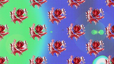 Raster illüstrasyonunda el çiçeği deseni. Mavi, yeşil ve gri renkte çiçekler.