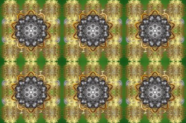 Senin tasarımın için, duvar kağıdı. Kahverengi, mavi ve bej renklerinde, altın çiçekli altın desenler. Altın rengi, kusursuz çizim. Geometrik arkaplan.